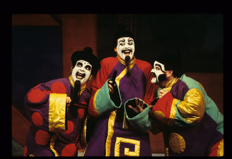 Theodore Baerg (Ping), Gary Rideout (Pang), Matthew Lord (Pong), Turandot, Giacomo Puccini. San Francisco Opera, 1998-99. Photographer: Larry Merkle/San Francisco Opera.