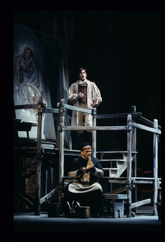 Mario Malagnini (Mario Cavaradossi), Bojan Knezevic (A Sacristan), Tosca, Giacomo Puccini. San Francisco Opera, 1997-98. Photographer: Marty Sohl/San Francisco Opera.