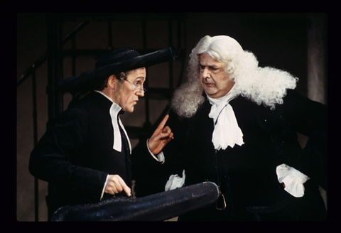 Alastair Miles (Don Basilio), John Del Carlo (Doctor Bartolo), Il Barbiere di Siviglia, Gioachino Rossini. San Francisco Opera, 1996-97. Photographer: Marty Sohl/San Francisco Opera.