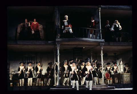 Ensemble, Il Barbiere di Siviglia, Gioachino Rossini. San Francisco Opera, 1996-97. Photographer: Marty Sohl/San Francisco Opera.