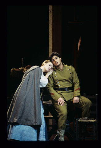 Mary Mills (Micaëla), José Cura (Don José), Carmen, Georges Bizet. San Francisco Opera, 1996-97. Photographer: Marty Sohl/San Francisco Opera.