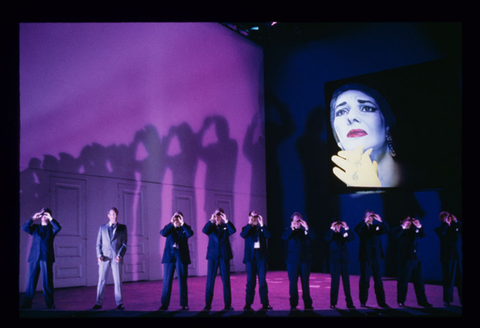 Robert Orth (Harvey Milk), Chorus, Harvey Milk, Stewart Wallace. San Francisco Opera, 1996-97. Photographer: Ron Scherl/San Francisco Opera.