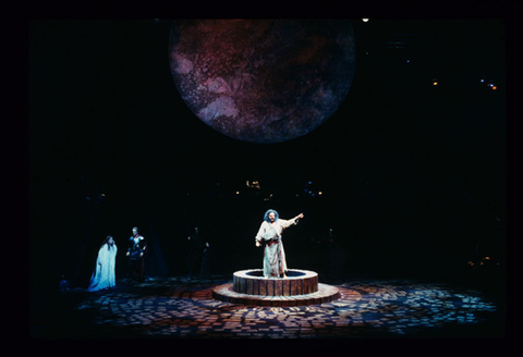 Karen Huffstodt (Salome), Bernd Weikl (Jokanaan), Ensemble, Salome, Richard Strauss. San Francisco Opera, 1996-97. Photographer: Marty Sohl/San Francisco Opera.