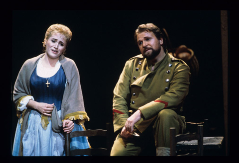 Patricia Racette (Micaëla), Sergei Larin (Don José), Carmen, Georges Bizet. San Francisco Opera, 1996-97. Photographer: Ron Scherl/San Francisco Opera.