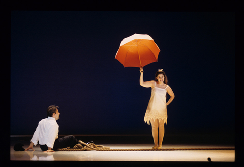 Jean-Luc Viala (The Prince), Veronica Cangemi (Ninette), Love for Three Oranges, Sergei Prokofiev. San Francisco Opera, 1994-95. Photographer: Marty Sohl/San Francisco Opera.