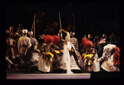 Michael Lee Gogin (Chernomor), Ensemble, Ruslan and Lyudmila, Mikhail Ivanovich Glinka. San Francisco Opera, 1995-96. Photographer: Marty Sohl/San Francisco Opera.