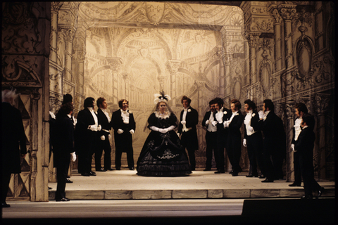 Olga Borodina (Cenerentola), Chorus, La Cenerentola, Gioachino Rossini. San Francisco Opera, 1995-96. Photographer: Marty Sohl/San Francisco Opera.