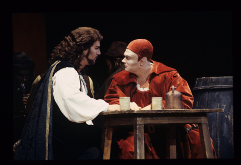 Daniel Sumegi (Faust), Konstantin Pluzhnikov (Mephistopheles), The Fiery Angel, Sergei Prokofiev. San Francisco Opera, 1994-95. Photographer: Marty Sohl/San Francisco Opera.