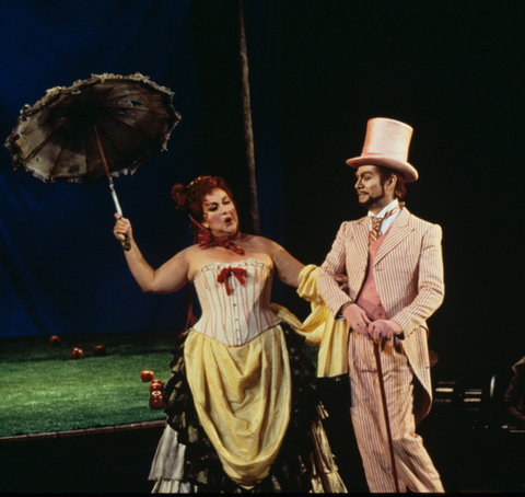 Judith Christin (Marta), Samuel Ramey (Mefistofele), Mefistofele, Arrigo Boito. San Francisco Opera, 1994-95. Photographer: Marty Sohl/San Francisco Opera.