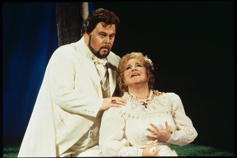 Richard Margison (Faust), Aprile Millo (Margherita), Mefistofele, Arrigo Boito. San Francisco Opera, 1994-95. Photographer: Marty Sohl/San Francisco Opera.