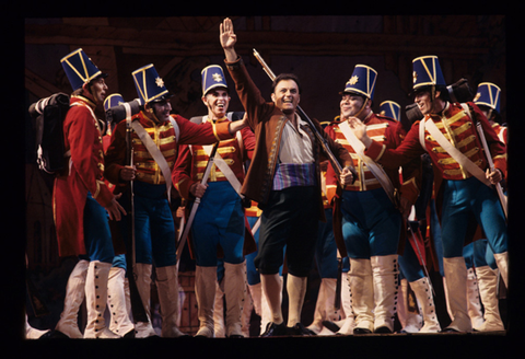 Frank Lopardo (Tonio), Chorus, La Fille du Régiment, Gaetano Donizetti. San Francisco Opera, 1993-94. Photographer: Marty Sohl/San Francisco Opera.