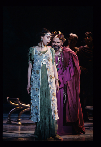 Maria Ewing (Salome), Robert Tear (Herod), Salome, Richard Strauss. San Francisco Opera, 1992-93. Photographer: Marty Sohl/San Francisco Opera.