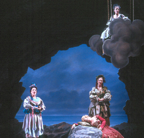 Saundra DeAthos (Naiade), Jane Gilbert (Dryade), Kristin Clayton (Echo), Deborah Voigt (Ariadne), Ariadne auf Naxos, Richard Strauss. San Francisco Opera, 2002-03. Photographer: Ken Friedman/San Francisco Opera.