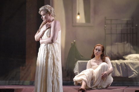 Karita Mattila (Katerina), Ute Döring (Varvara), Kát'a Kabanová, Leoš Janáček. San Francisco Opera, 2002-03. Photographer: Larry Merkle/San Francisco Opera.