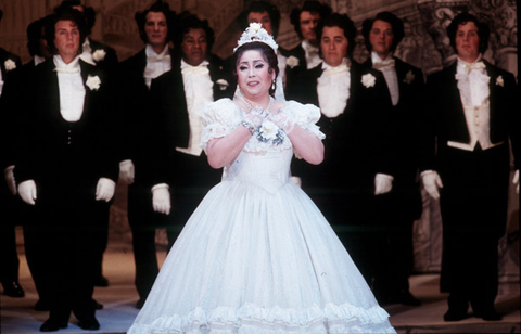 Mika Shigematsu (Cenerentola), Chorus, La Cenerentola, Gioachino Rossini. San Francisco Opera, 2002-03. Photographer: Ken Friedman/San Francisco Opera.