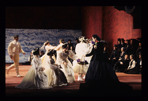 Carol Vaness (Elena), Ensemble, I Vespri Siciliani, Giuseppe Verdi. San Francisco Opera, 1993-94. Photographer: Marty Sohl/San Francisco Opera.