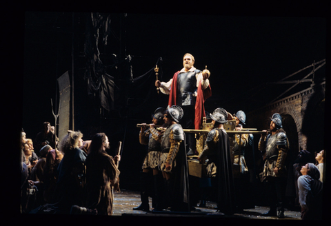 Mark Baker (Grigory), Ensemble, Boris Godunov, Modest Petrovich Mussorgsky. San Francisco Opera, 1992-93. Photographer: Marty Sohl/San Francisco Opera.