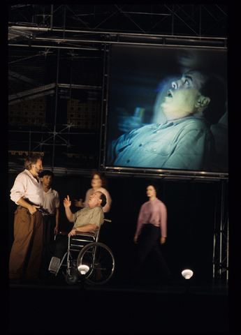 Thomas Hammons (Rambo), Sanford Sylvan (Leon Klinghoffer), Sheila Nadler (Marilyn Klinghoffer), Ensemble, The Death of Klinghoffer, John Adams. San Francisco Opera, 1992-93. Photographer: Marty Sohl/San Francisco Opera.