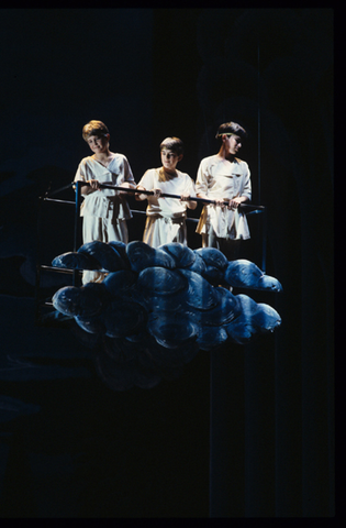 John Wheeler-Rappe (First Spirit), Jeremy Faust (Second Spirit), Eric Sparks (Third Spirit), Die Zauberflöte, Wolfgang Amadeus Mozart. San Francisco Opera, 1990-91. Photographer: Marty Sohl/San Francisco Opera.