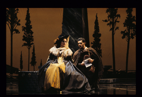 Kallen Esperian (Donn Elvira), Leporello (Lucio Gallo), Don Giovanni, Wolfgang Amadeus Mozart. San Francisco Opera, 1991-92. Photographer: Marty Sohl/San Francisco Opera.