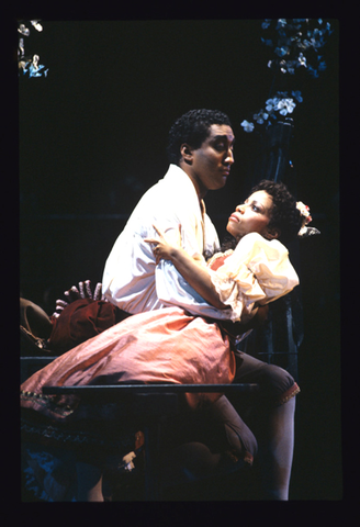 LeRoy Villanueva (Masetto), Harolyn Blackwell (Zerlina), Don Giovanni, Wolfgang Amadeus Mozart. San Francisco Opera, 1991-92. Photographer: Marty Sohl/San Francisco Opera.