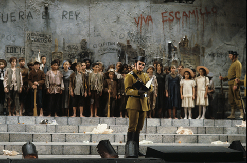 James Wood (Zuniga), Chorus, Carmen, Georges Bizet. San Francisco Opera, 1991-92. Photographer: Marty Sohl/San Francisco Opera.