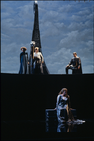 Hanna Schwarz (Brangäne), William Johns (Tristan), Hartmut Welker (Kurwenal), Gabriele Schnaut (Isolde), Tristan und Isolde, Richard Wagner. San Francisco Opera, 1991-92. Photographer: Marty Sohl/San Francisco Opera.