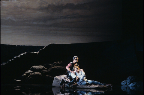 Hartmut Welker (Kurwenal), William Johns (Tristan), Tristan und Isolde, Richard Wagner. San Francisco Opera, 1991-92. Photographer: Marty Sohl/San Francisco Opera.