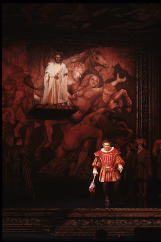 Philip Skinner (Monterone), Alain Fondary (Rigoletto), Rigoletto, Giuseppe Verdi. San Francisco Opera, 1990-91. Photographer: Marty Sohl/San Francisco Opera.