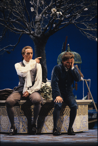 Kurt Streit (Belmonte), Lars Magnusson (Pedrillo), Die Entführung aus dem Serail, Wolfgang Amadeus Mozart. San Francisco Opera, 1990-91. Photographer: Marty Sohl/San Francisco Opera.