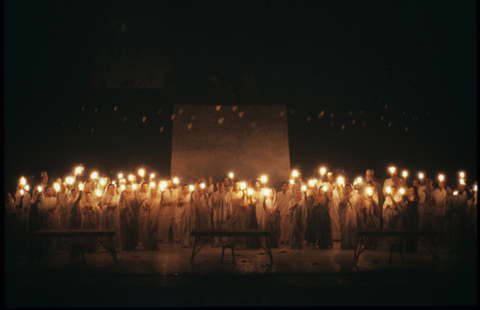 Chorus, Satyagraha, Philip Glass. San Francisco Opera, 1989-90. Photographer: Ron Scherl/San Francisco Opera.