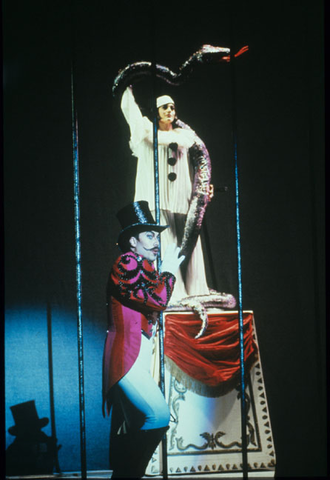 Ann Panagulias (Lulu), Richard Cowan (An Animal Trainer), Lulu, Alban Berg. San Francisco Opera, 1989-90. Photographer: Ron Scherl/San Francisco Opera.