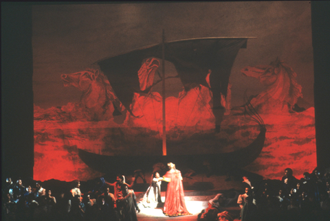 Wieslaw Ochman (Idomeneo), Ensemble, Idomeneo, Wolfgang Amadeus Mozart. San Francisco Opera, 1989-90. Photographer: Ron Scherl/San Francisco Opera.