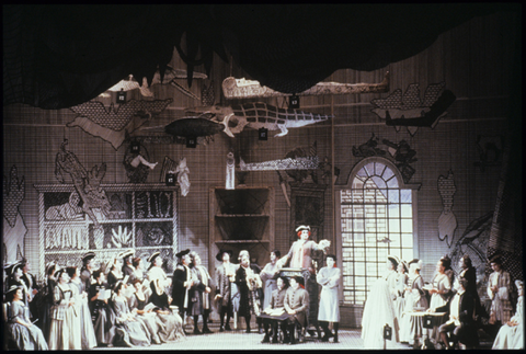 Jonathan Green (Sellem), Chorus, The Rake's Progress, Igor Stravinsky. San Francisco Opera, 1988-89. Photographer: Ron Scherl/San Francisco Opera.