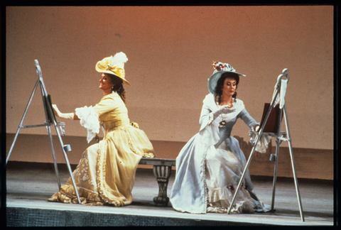 Etelka Csavlek (Fiordiligi), Diana Montague (Dorabella), Così fan tutte, Wolfgang Amadeus Mozart. San Francisco Opera, 1988-89. Photographer: Ron Scherl/San Francisco Opera.