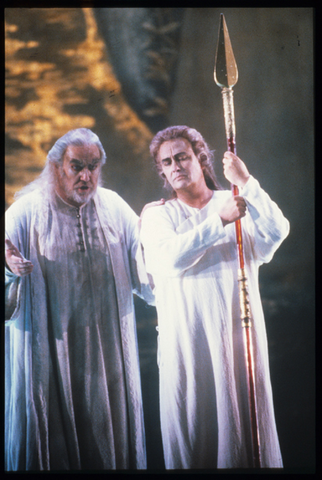 Kurt Moll (Gurnemanz), René Kollo (Parsifal), Parsifal, Richard Wagner. San Francisco Opera, 1988-89. Photographer: Ron Scherl/San Francisco Opera.