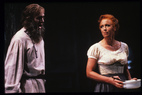 Michael Devlin (Boris Ismailov), Josephine Barstow (Katerina Ismailova), Lady Macbeth of Mtsensk, Dmitri Shostakovich. San Francisco Opera, 1988-89. Photographer: Ron Scherl/San Francisco Opera.