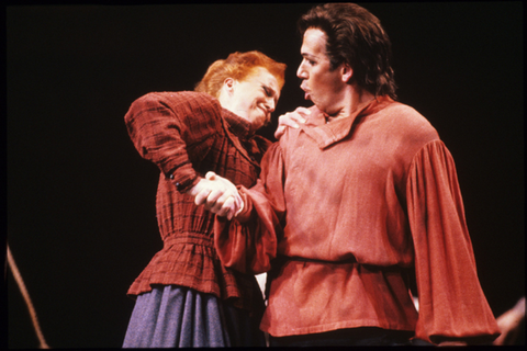 Josephine Barstow (Katerina Ismailova), Jacque Trussel (Sergei), Lady Macbeth of Mtsensk, Dmitri Shostakovich. San Francisco Opera, 1988-89. Photographer: Ron Scherl/San Francisco Opera.