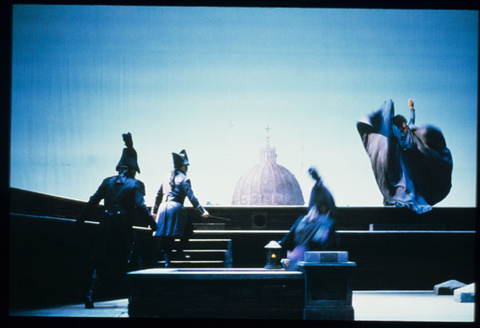 Olivia Stapp (Tosca), Supernumeraries, Tosca, Giacomo Puccini. San Francisco Opera, 1987-88. Photographer: Ron Scherl/San Francisco Opera.