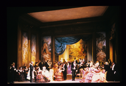 Chorus, La Traviata, Giuseppe Verdi. San Francisco Opera, 1987-88. Photographer: Ron Scherl/San Francisco Opera.