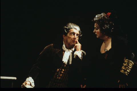 Artur Korn (Dr. Bartolo), Judith Christin (Marcellina), Le Nozze di Figaro, Wolfgang Amadeus Mozart. San Francisco Opera, 1986-87. Photographer: Ron Scherl/San Francisco Opera.