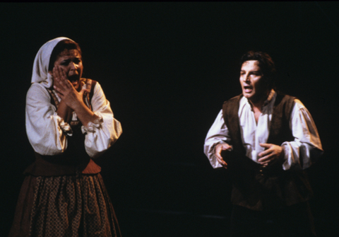 Gabriela Benacková (Jenůfa), Wieslaw Ochman (Laca), Jenůfa, Leoš Janáček. San Francisco Opera, 1986-87. Photographer: Robert Cahen/San Francisco Opera.