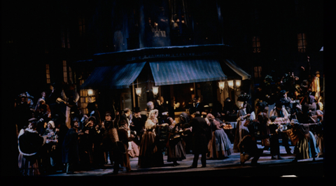 Act II, Ensemble, La Bohème, Giacomo Puccini. San Francisco Opera, 1986-87. Photographer: Ron Scherl/San Francisco Opera.