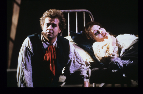 Alberto Cupido (Rodolfo), Nelly Miricioiu (Mimì), La Bohème, Giacomo Puccini. San Francisco Opera, 1986-87. Photographer: Ron Scherl/San Francisco Opera.