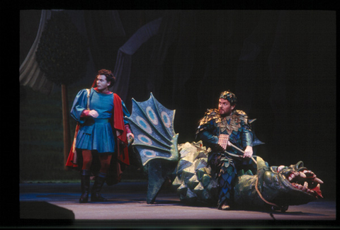 Roberto Saccà (Tamino), Anton Scharinger (Papageno), Die Zauberflöte, Wolfgang Amadeus Mozart. San Francisco Opera, 2000-01. Photographer: Ken Friedman/San Francisco Opera.