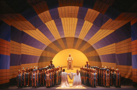 Ensemble, Die Zauberflöte, Wolfgang Amadeus Mozart. San Francisco Opera, 2000-01. Photographer: Ken Friedman/San Francisco Opera.