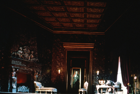 Hana Janku (Tosca), Ingvar Wixell (Scarpia), Tosca, Giacomo Puccini. San Francisco Opera, 1972. Photographer: Carolyn Mason Jones/San Francisco Opera.