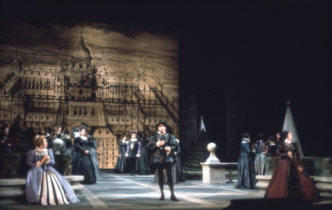 Gwendolyn Jones (Elisabetta), Ensemble, Don Carlo, Giuseppe Verdi. San Francisco Opera, 1973. Photographer: Unknown/San Francisco Opera.