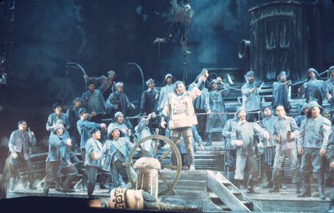 William Lewis (The Steersman), Chorus, Der Fliegende Holländer, Richard Wagner. San Francisco Opera, 1975. Photographer: Greg Peterson/San Francisco Opera.