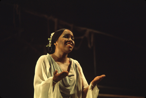 Joy Blackett (Messenger), Orfeo, Claudio Monteverdi. San Francisco Opera/SPOT, 1972. Photographer: Unknown/San Francisco Opera.